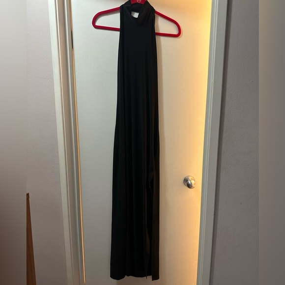 XL Norma Kamali Halter Turtle Side Slit Gown black - Picture 2 of 16